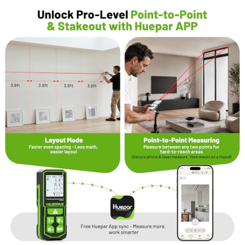 Huepar 200Ft Bluetooth Laser Measuring Tool S60-BT, APP Control, Rechargeable USB-C Laser Distance Meter, ±1/16" High Accuracy, Angle Sensor, IP54, for Distance/Area/Volume, Gifts for Men - size: 200Ft-Standard