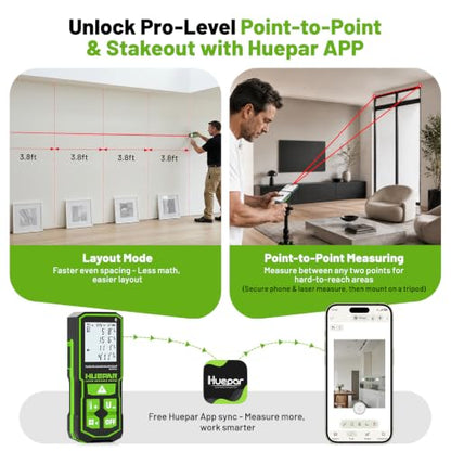 Huepar 200Ft Bluetooth Laser Measuring Tool S60-BT, APP Control, Rechargeable USB-C Laser Distance Meter, ±1/16" High Accuracy, Angle Sensor, IP54, for Distance/Area/Volume, Gifts for Men - size: 200Ft-Standard