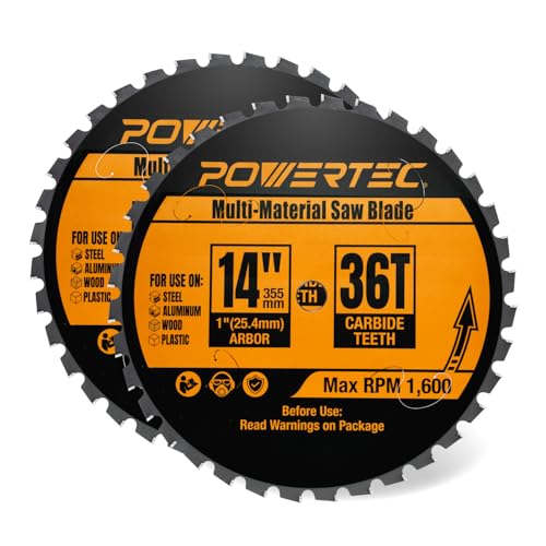 POWERTEC 14" Cold Saw Blade, 36T TCG, 1" Arbor, 1600 RPM, 2Pack (14013-P2) - size: 14", 1" Arbor, 36T, 2pcs
