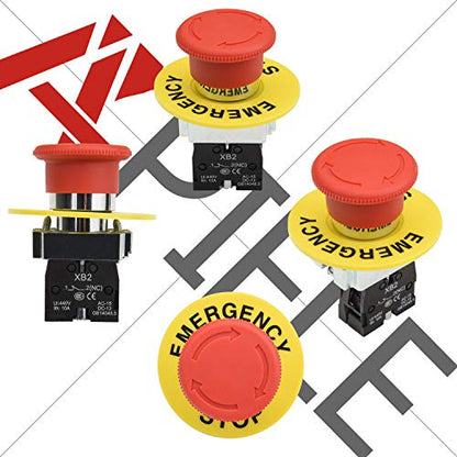 APIELE 22mm NC Red Mushroom Emergency Stop Push Button Switch 600V 10 Amp XB2-01ZS - style: XB2-01ZS