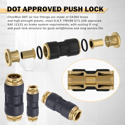 CheeMuii 30PCS Brass DOT Air Line Fittings DOT Quick Connect Straight Union - color: Black, size: 32 PCS
