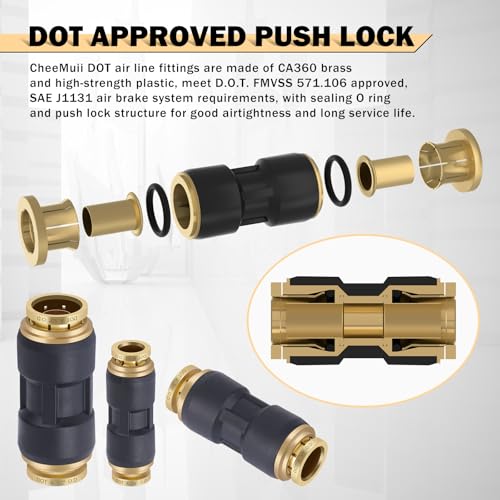 CheeMuii 32PCS Brass DOT Air Line Fittings DOT Quick Connect Straight Union - color: Black, size: 30 PCS