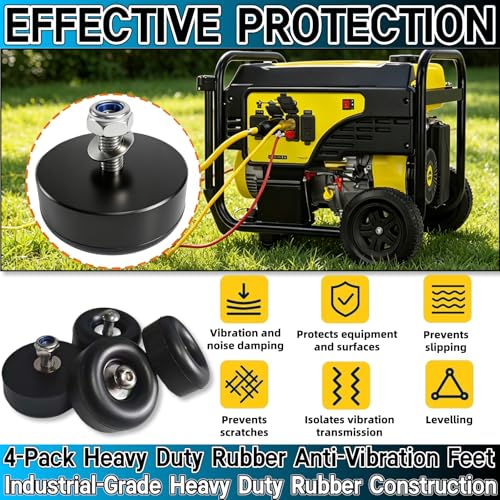 4-Pack Heavy Duty Rubber Anti-Vibration Feet &Rubber Bumpers - 1" x 2.5" Shock Absorbing Pads with Screw Kits for Generators,Pressure Washers,Air Compressors,Pumps,Trailer Ramp Door Bumpers