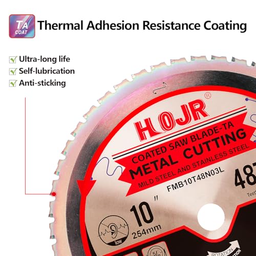 Metal Cutting Circular Saw Blade, Steel and Stainless Steel Cutting, the Cutting Head uses a Special Anti-Heat Sticking Coating with high Finish and Long Life,FMB 10 inch 48-Tooth 1" -TA - size: Steel 10" 48T