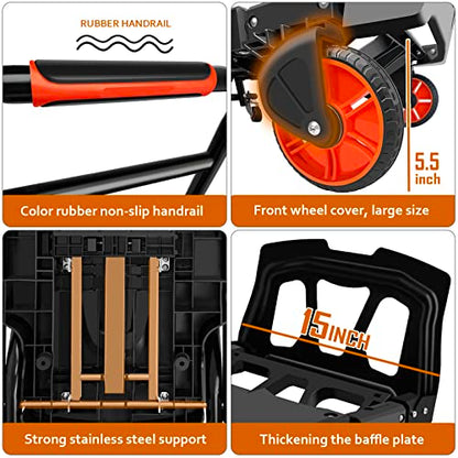 2-in-1 Folding Hand Truck Dolly Cart with 440lbs Capacity - color: Black With Orange-26"x17"