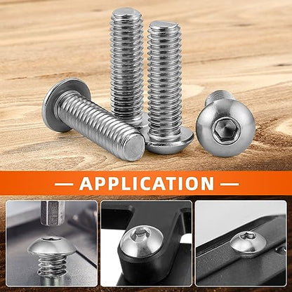 M8-1.25 x 16mm Button Head Socket Cap Screws, Stainless Steel 18-8, Bright Finish, Fully Threaded, Allen Socket Drive, 50 PCS - size: M8 x 16mm