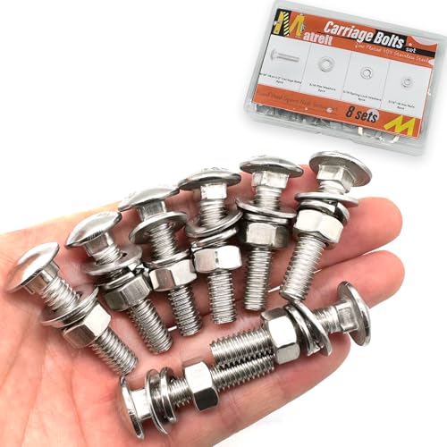 8 Sets 5/16"-18 x1-1/2 Carriage Bolts Round Head Square Neck Screws with Hex Nuts Flat Washers Spring Lock Washers 304 Stainless Steel Full Thread Coverage Square Neck Bolts Assortment Kit - size: 5/16"-18 x1-1/2"-8 Sets