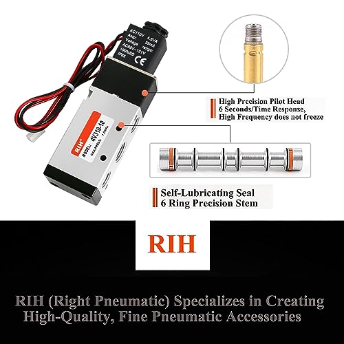 RIH Pneumatics Solenoid Valve 4V310-10 12V/24V/110V Series Single Coil Pilot-Operated Electric 2 Position 5 Way Connection Type (AC110V/Out of line, 3/8"NPT) - size: AC110V/Out of line, style: 3/8"NPT