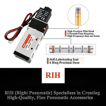 RIH Pneumatics Solenoid Valve 4V310-10 12V/24V/110V Series Single Coil Pilot-Operated Electric 2 Position 5 Way Connection Type (AC110V/Out of line, 3/8"NPT) - size: AC110V/Out of line, style: 3/8"NPT