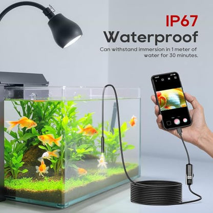 Endoscope Camera with Light, 1920P HD Borescope Inspection Camera with 8 Adjustable LEDs, IP67 Waterproof Semi-Rigid Snake Cable for Android, iPhone, and iPad(Black)