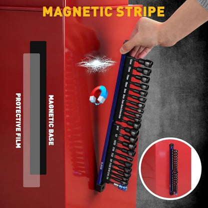 22-Piece Magnetic Nut Driver Set, Metric & SAE (5-13mm & 1/4"-9/16"), 65mm Long, 1/4" Hex Shank Drill Socket Set, Wing Nut-Driver Bit, Quick-change Extension, Magnetic Aluminum Storage Rail - color: 22-piece Nut Driver Set