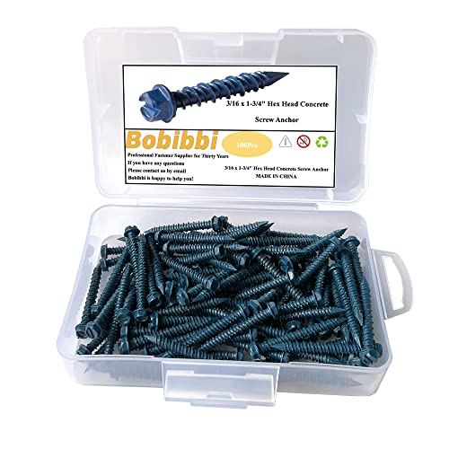 3/16 x 1-3/4" Hex Head Concrete Screw Anchor, for Anchoring to Masonry, Block or Brick (100Pcs) - size: 3/16 x 1-3/4", style: Hex Head