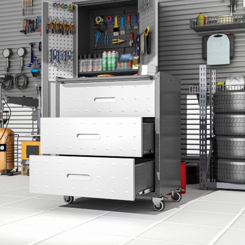 Metal Garage Storage Cabinet on Wheels, Rolling Tool Cabinet - color: Black&gray, size: Rolling - 3 Drawers