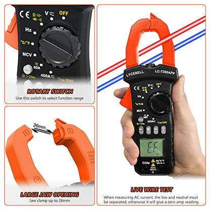 6000 Counts Clamp Meter & Bluetooth APP, Digital AC DC Volt Current Meter