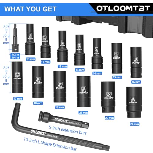 OTLOOMTBT 16PCS 1/2" Drive Impact Socket Set - size: 1/2 Inch 16 PCS