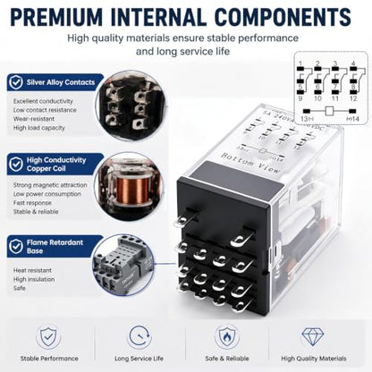 TWTADE Electromagnetic Power Relay with Base, 12V DC Relay Coil 14-Pin 5A - size: DC 12V, style: 14 PIN-5A