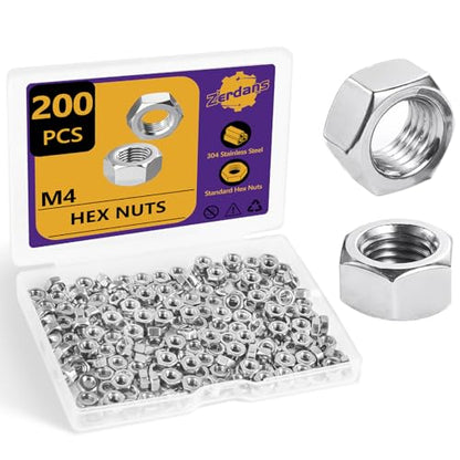 200Pcs M4-0.7mm Hex Nut Set 304 Stainless Steel - size: 200Pcs-M4