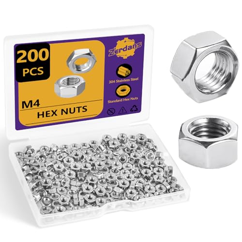 200Pcs M4-0.7mm Hex Nut Set 304 Stainless Steel - size: 200Pcs-M4