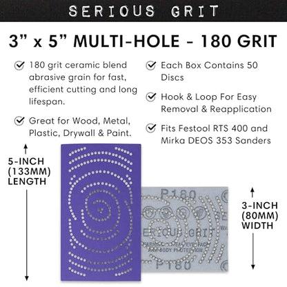 Serious Grit - 3x5 (80x133mm) P180 Grit Ceramic Sanding Sheets - 50 Pack - style: 180 Grit