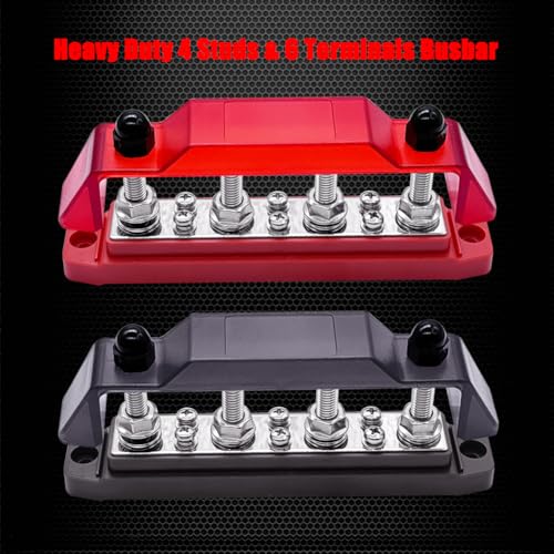 Ampper 4 x M8 Posts Power Distribution Block BusBar 6 M4 Screws, 6.3" R & B - color: Red & Black, size: 4M8+6M4