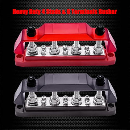 Ampper 4 x M8 Posts Power Distribution Block BusBar 6 M4 Screws, 6.3" R & B - color: Red & Black, size: 4M8+6M4