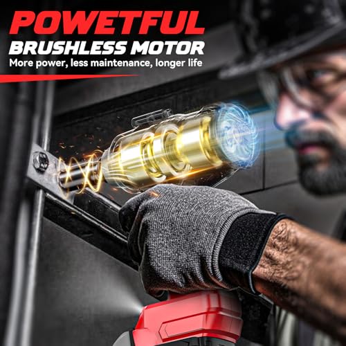 DIYtoolifz Cordless Impact Wrench 1/2 inch Compatible with Milwaukee 18v Battery, 750FT-LBS(1000N.m) Brushless Impact Driver, Electric Impact Gun with LED Work Light, Variable Speeds, 4-Speed Control. - color: Silver & Red