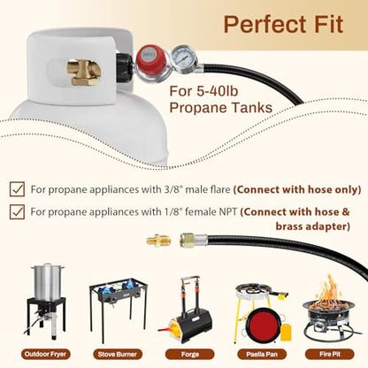 0-30 PSI Adjustable Propane Regulator with Gauge, 5 FT - size: 5 Feet