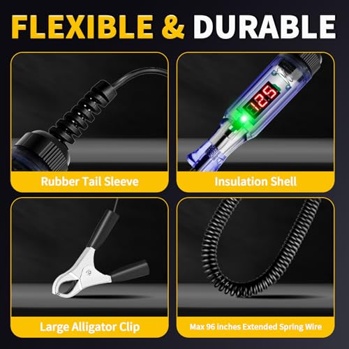 Test Light Automotive 3-120V DC LED Digital Circuit Tester with Voltage Display, Auto Bidirectional Voltage Tester, Electric Test Probe Pen for Car Battery Polarity Continuity Fuses
