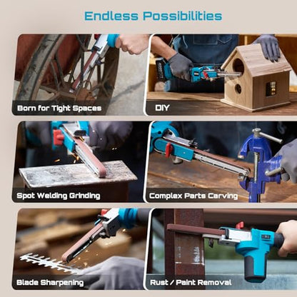 SEESII 1/2"x18" Mini Cordless Belt Sander 6-Speed 2300FT/Min 4.0Ah Battery - size: Pro Kit (Pivoting Arm)
