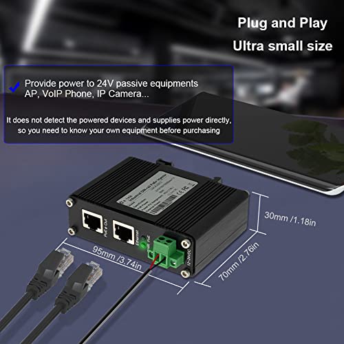 Elenzk Industrial 1000M Gigabit RJ45 24V Passive PoE Injector