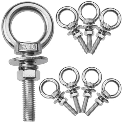 8 Pack M10 Stainless Steel Eye Bolts with Nuts, 3/8" x 2" Eye Bolts - size: M10x51mm (3/8"x2")