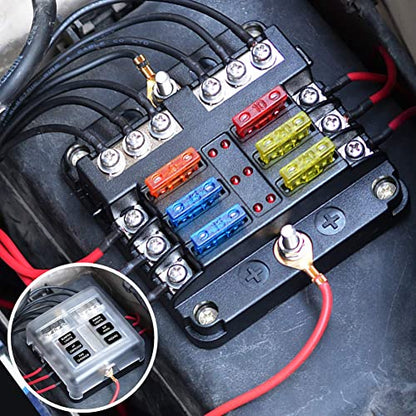 6 Way 12v Fuse Blocks, Waterproof Marine Fuse Block, Universal Fuse Box with LED Warning Indicator Damp-Proof Cover, 6 Circuits with Negative Bus Fuse Holder for Golf Cart RV Truck DC 12-24V