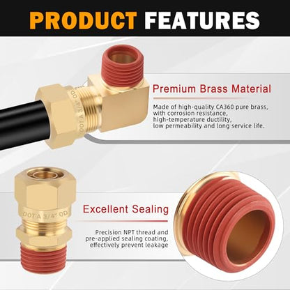 5PCS Brass DOT 1/2" Tube x 3/8" NPT Nylon Tubing 90 Degree Elbow - size: 1/2" OD x 3/8" NPT, style: 90°NPT Thread Elbows-5PCS