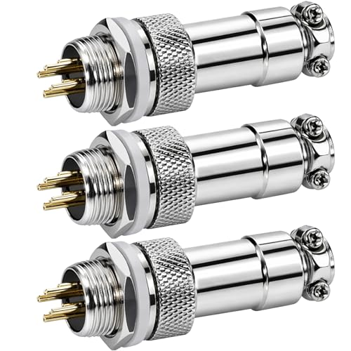 GX12 4-Pin Aviation Connector 12mm Mounting Hole 5A 125V for Power, Signal, Industrial, Automotive and Audio Equipment, 3-Pack - size: 12-4P
