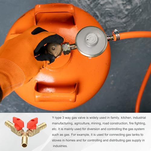 PATIKIL 3 Way Shut Off Ball Valve, 2/5" Y Shaped 3 Way Brass Garden Hose Barb Splitter Line Sprayer Parts Coolant Hose Valve Fitting with 2 Red Switch for Gas Fuel Oxygen, 3 Set - color: Red, size: 2/5"