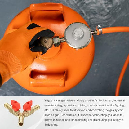 PATIKIL 3 Way Shut Off Ball Valve, 2/5" Y Shaped 3 Way Brass Garden Hose Barb Splitter Line Sprayer Parts Coolant Hose Valve Fitting with 2 Red Switch for Gas Fuel Oxygen, 3 Set - color: Red, size: 2/5"