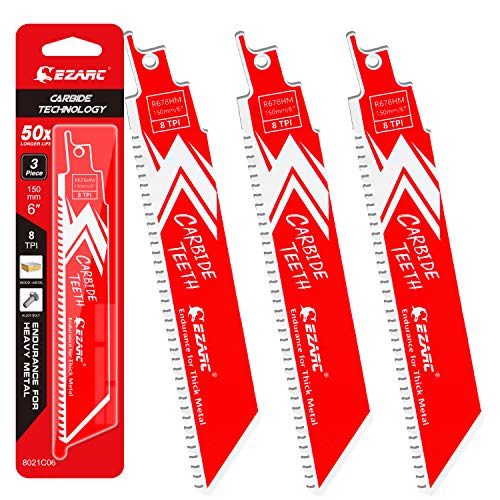 EZARC Carbide Reciprocating Saw Blades, 6-Inch 8TPI, Thick Metal, 3-Pack - size: 6 Inch