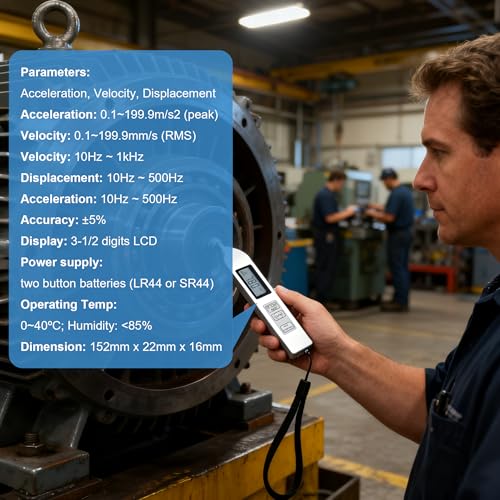 Vibration Meter Portable Vibration Meter Measures 0.1~199.9m/s² Acceleration, 0.001~1.999mm Displacement & 0.1~199.9mm/s RMS Velocity Vibration Detector Used for Industrial (Model TV2600) - style: Model 2