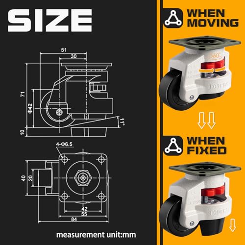 Adjustable Machine Leveling Feet Plate Casters - Loads Capacity 440 lbs - size: 1.5 INCH