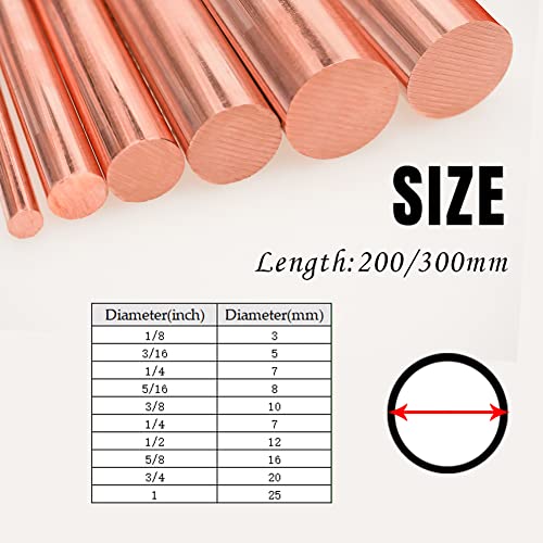 1Pcs Pure Copper Round Rod 1/8"(3mm) Dia 11.81" Length Bare Copper Cu Metal Rod for Metal Craft Hobbies - size: 1/8" Dia, style: 12"Length