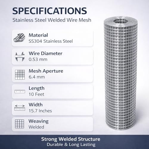 Stainless Steel 304 Welded Wire Mesh-15.7 inches x 10 feet 1/4 inch Hardware Cloth