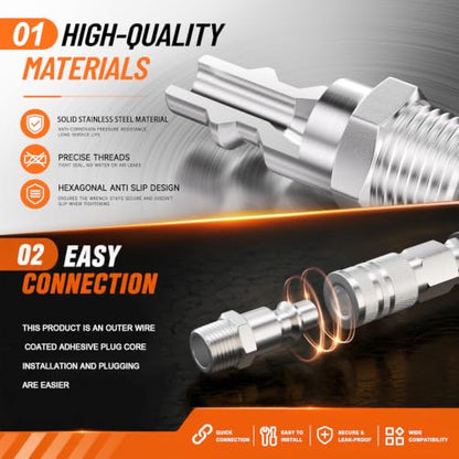GASHER 5PCS 1/4" MNPT x 1/4" Flow 304 Stainless Steel Industrial Air Plug - size: 1/4" MNPTx1/4" Flow