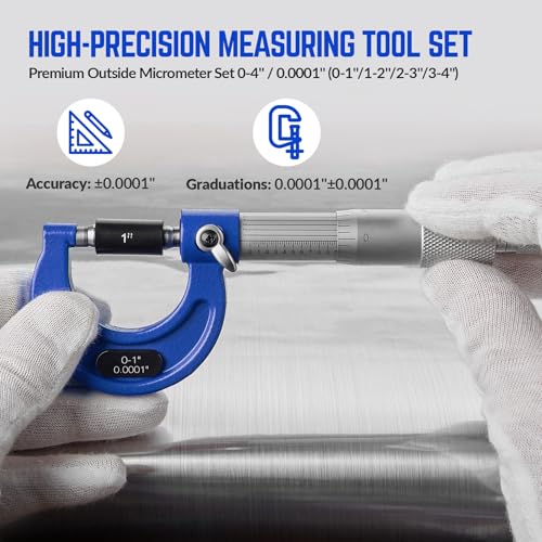Premium Outside Micrometer Set 0-4" / 0.0001", Blue - color: Blue