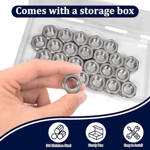 ZQZ 1/2-13 Hex Nuts, 25PCS Stainless Steel Hardware Nut 304 ss Threaded Nut - size: SAE 1/2"-13;25 PCS