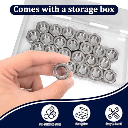 ZQZ 1/2-13 Hex Nuts, 25PCS Stainless Steel Hardware Nut 304 ss Threaded Nut - size: SAE 1/2"-13;25 PCS