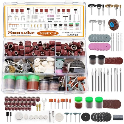 318 Piece Rotary Tool Accessories Kit with Sanding Drum, 1/8 Inch Shank Universal Fit Rotary Tool Bits for Sanding, Cutting, Grinding, Polishing, Cleaning, Drilling, Engraving, Woodworking DIY - color: 138pcs-22 Styles