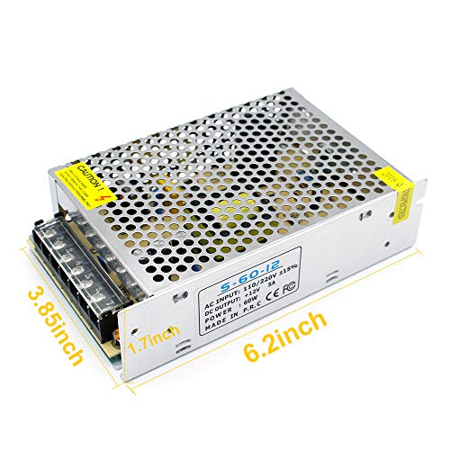 inShareplus 12V 60W LED Power Supply, DC Switching Power Supply, 100-240V AC to DC 12 Volt LED Driver, Converter, 5A 60W Transformer for LED Strip Light, Computer Project - style: 12V 60W