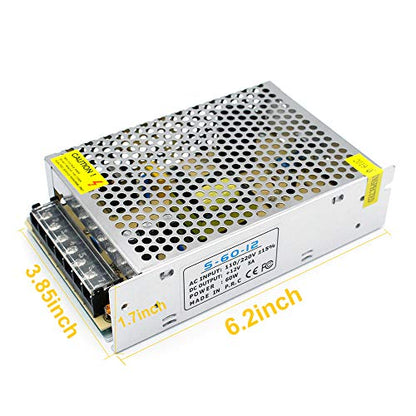 inShareplus 12V 60W LED Power Supply, DC Switching Power Supply, 100-240V AC to DC 12 Volt LED Driver, Converter, 5A 60W Transformer for LED Strip Light, Computer Project - style: 12V 60W