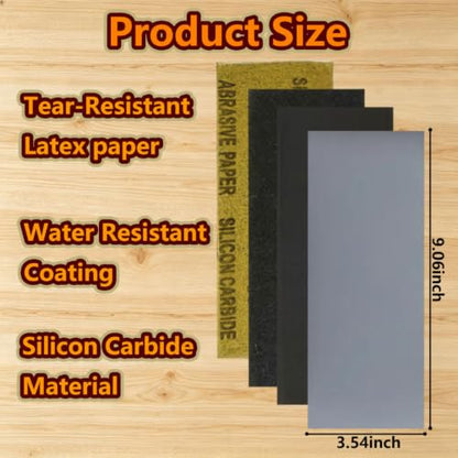 56Pcs Multi Grit Sandpaper Assortment 60-7000 Grit Wet Dry Silicon Carbide Sandpaper Sheets, Sand Paper for Wood Furniture, Car, Metal Polishing & Finishing