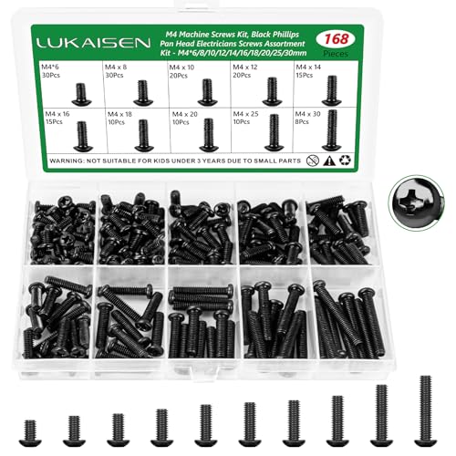 168 Pcs M4 Phillips Pan Head Machine Screws Kit for Switch Boxes - size: 168Pcs M4*6/8/10/12/14/16/18/20/25/30mm-Pan
